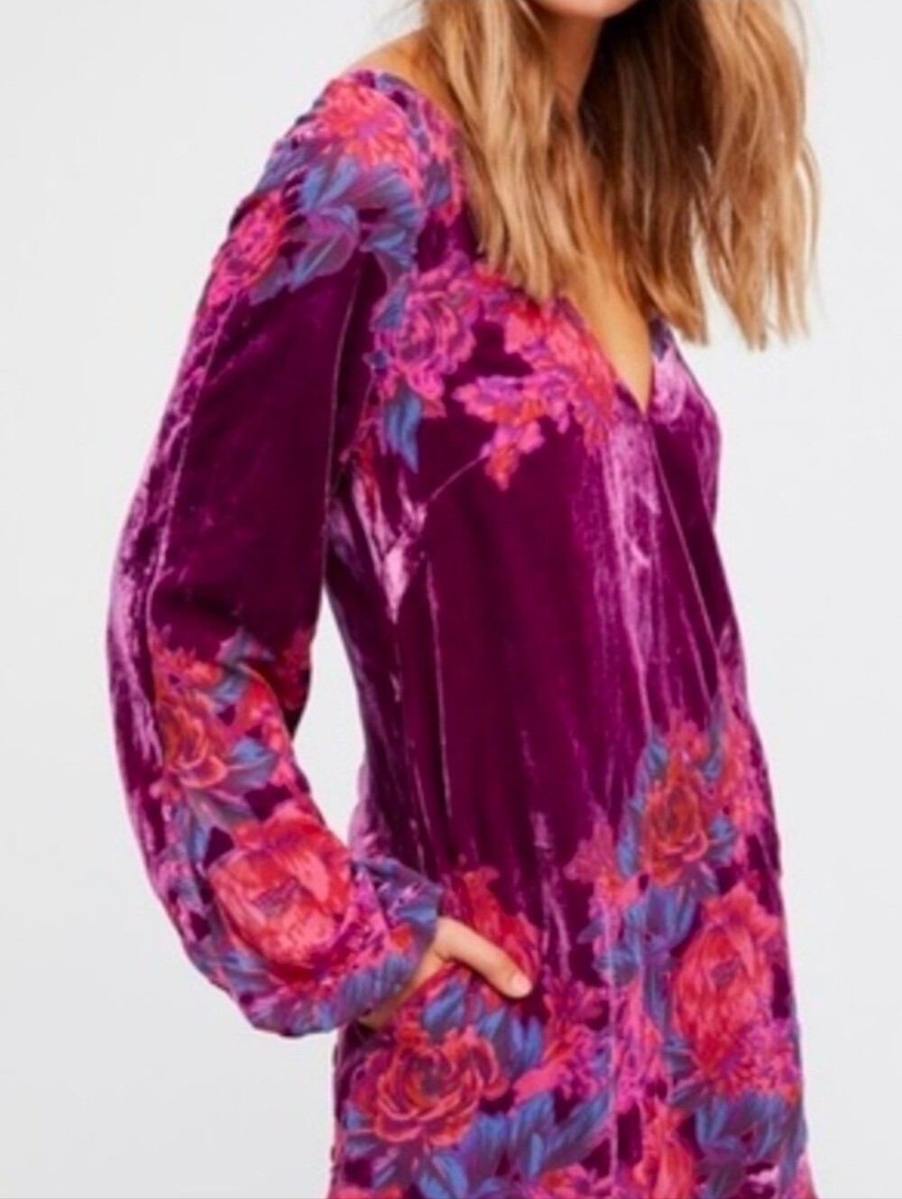 Free People Purple Floral Velvet Dress XS
